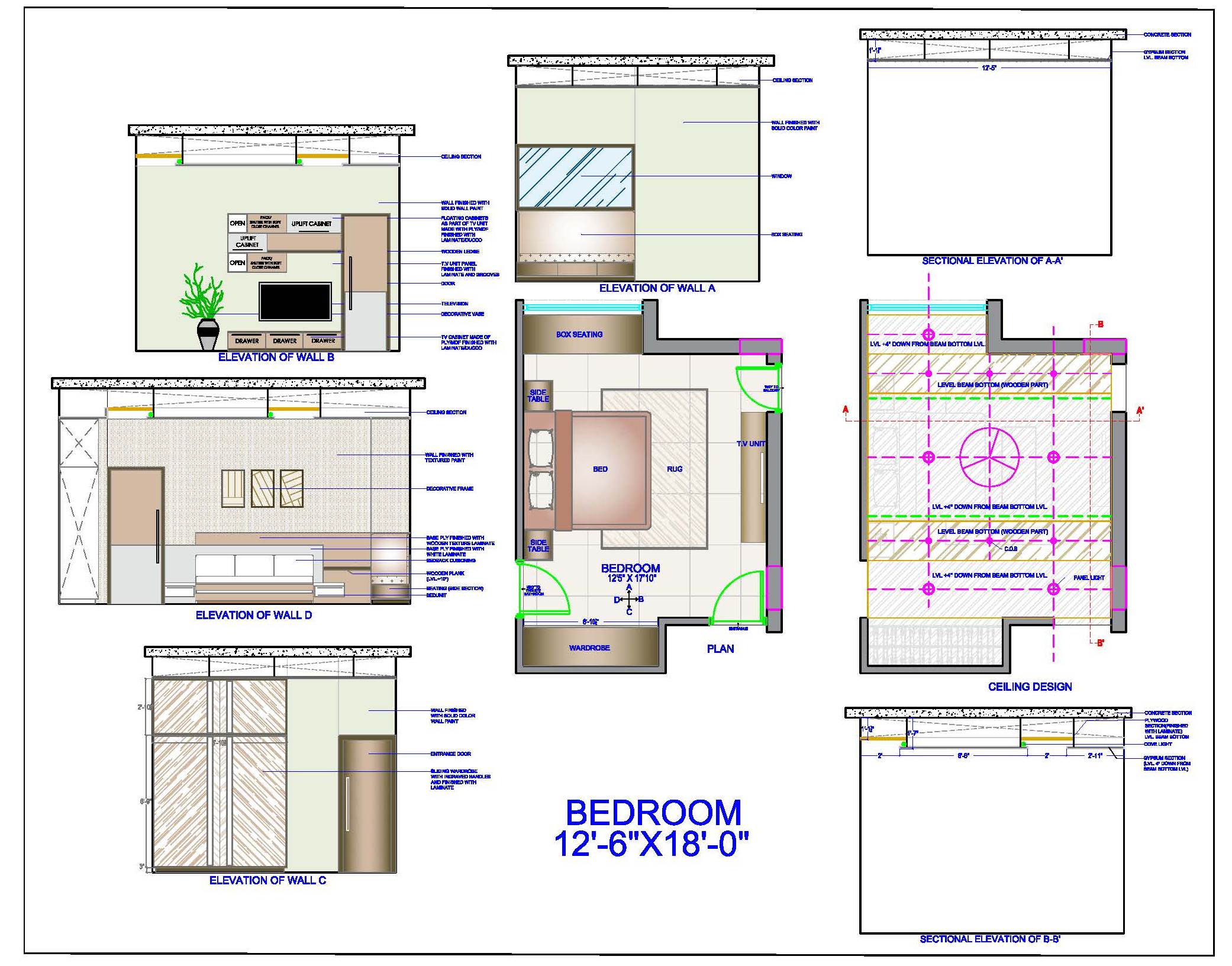 Luxurious Master Bedroom Interior Design CAD Details